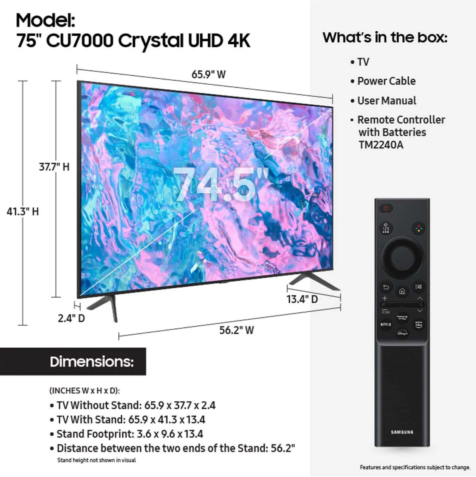 A picture of a tv with measurements for it